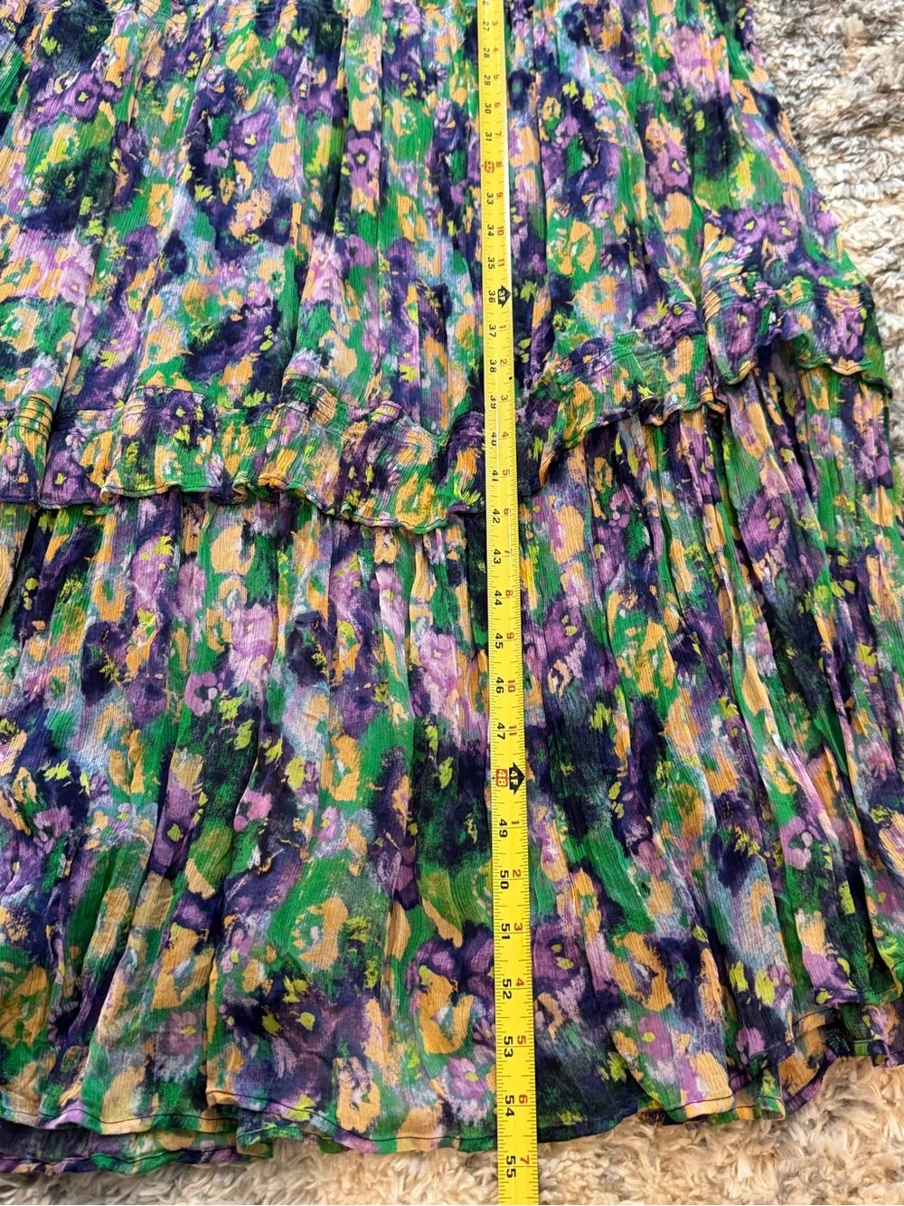 Anthropologie Marais Dress XL Chiffon Purple Green Boho Ruffle Maxi Balloon - Picture 10 of 12